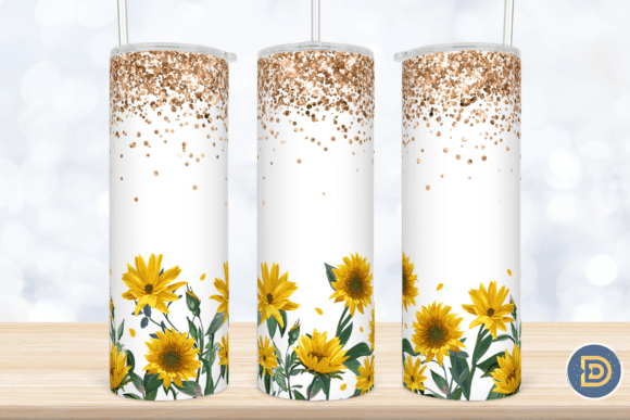 20Oz Glitter Sunflower Tumbler PNG Graphics for Crafts