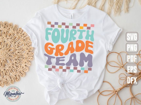 Fourth Grade Team Svg, Wavy Text Graphics for Crafts