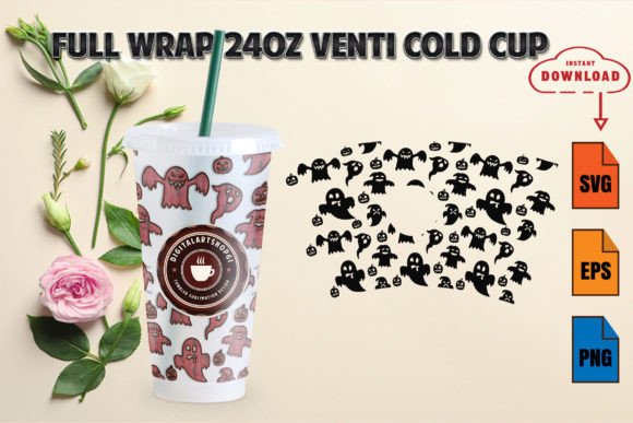 Ghost Halloween Full Wrap 24oz Cold Cup Graphics & Crafts