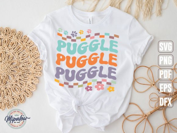 Puggle Svg, Groovy Wavy Retro Graphics for Crafts