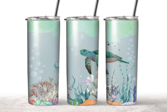 Watercolor Underwater Tumbler Wrap Graphics for Crafts
